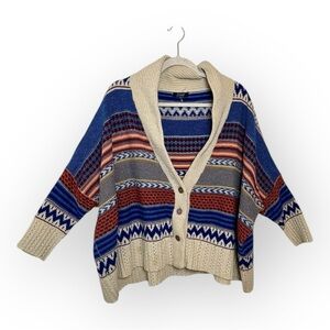 Amor Collection Cream Blue Knit Shawl Collar Cardigan Boho Cabincore S/M